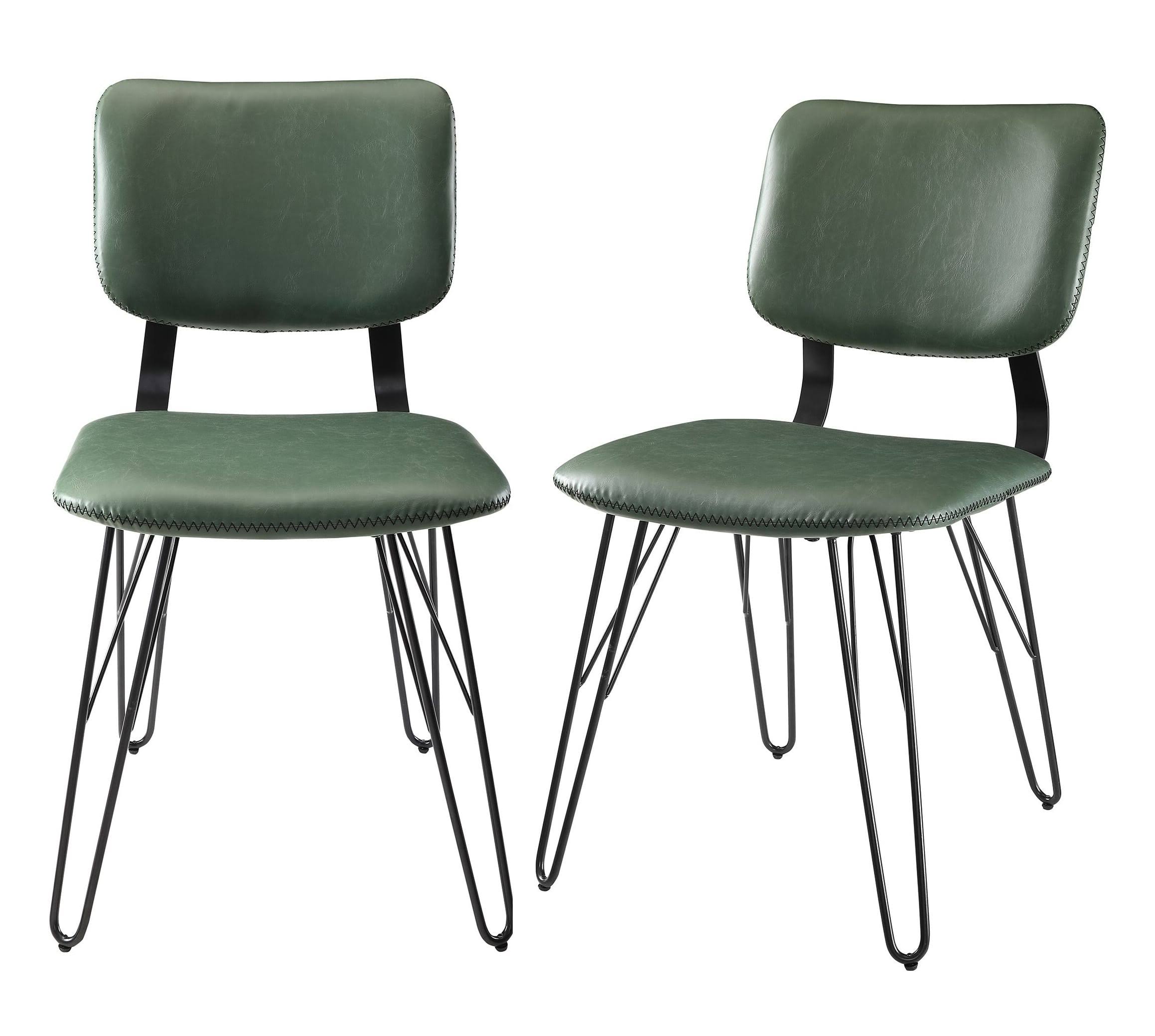 Walker Edison Flax Back Accent Dining Chair with Black Stitching, 2 Pack - Green