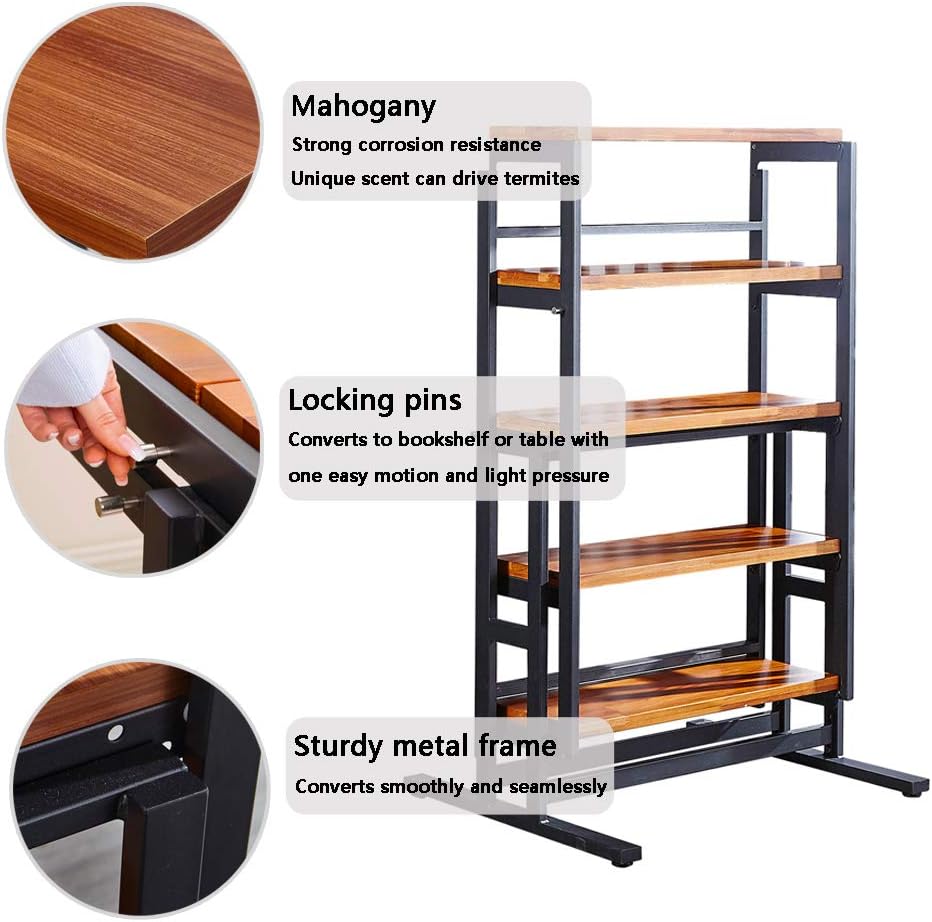 ORGANIZEDLIFE ORGANIZED AND TIDY Convertible Shelf Desk,Swing Dining Table Shelves,Wooden and Metal Display Bookcase Rack,Multiple Uses Modern Home Office Desk