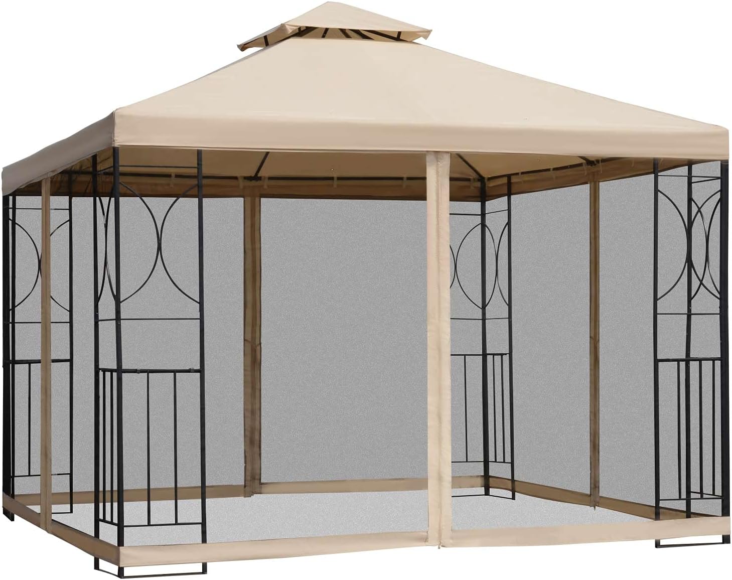 Outsunny 10' x 10&rsquo; Steel Outdoor Patio Gazebo Canopy with Privacy Mesh Curtains, Weather-Resistant Roof, & Storage Trays