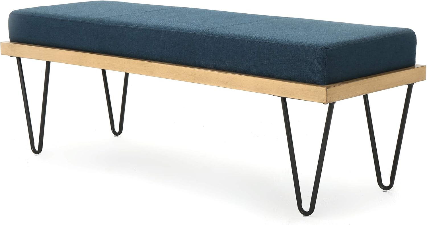 Christopher Knight Home Elisha Industrial Modern Fabric Bench, Navy Blue / Matte Black