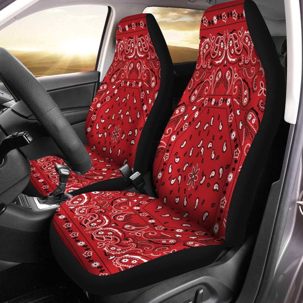Pinbeam Car Seat Covers Colorful Pattern Red Paisley Classic Scarf Bandanna Abstract Set of 2 Auto Accessories Protectors Car Decor Universal Fit for Car Truck SUV