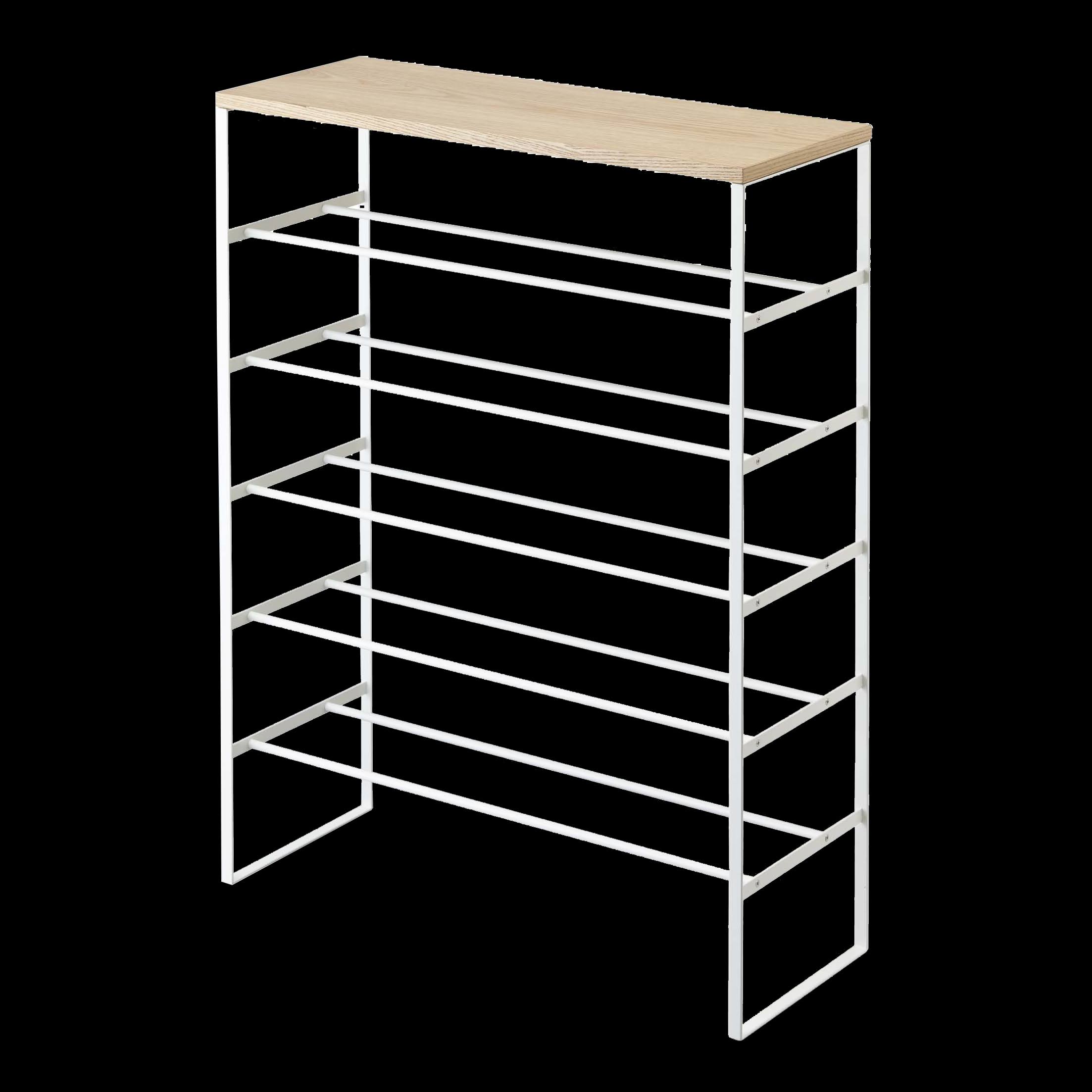 Yamazaki Home Tower 6-Tier Wood Top Shoe Rack - White