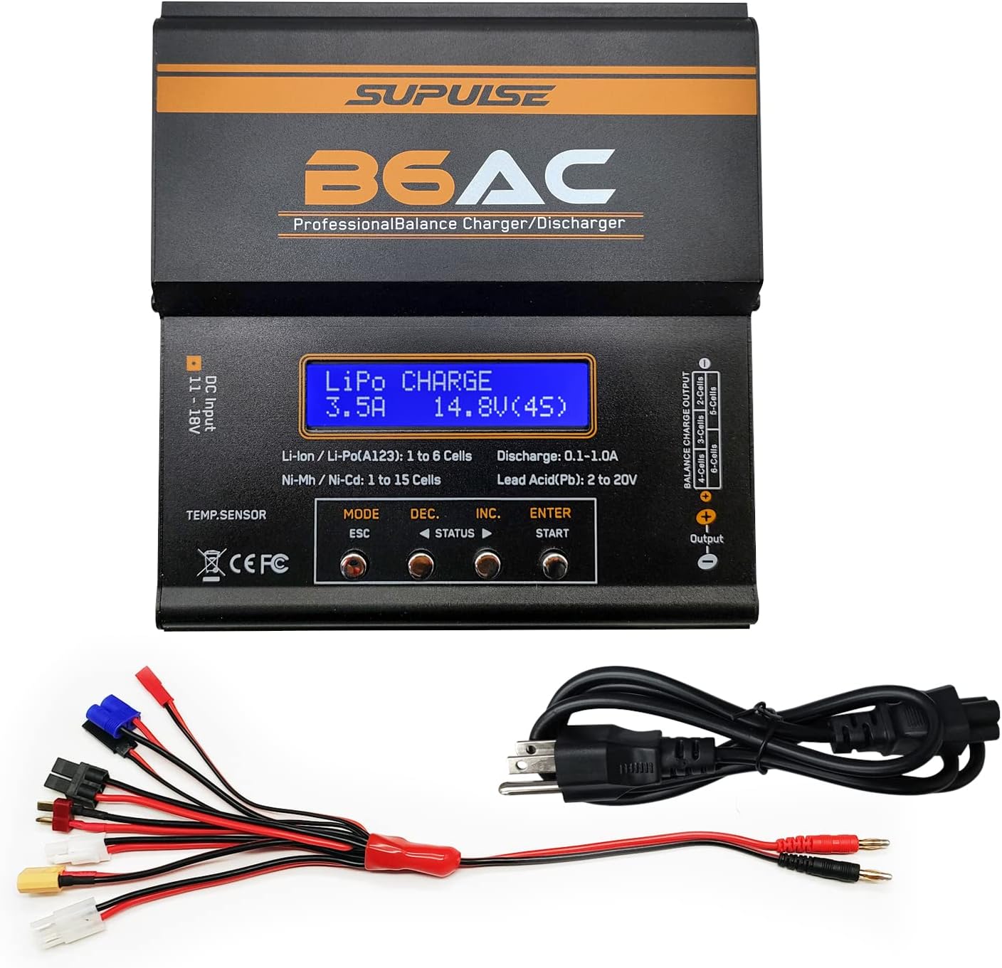 SUPULSE AC/DC Lipo Battery Charger 1-6S iMAX B6 Balance Charger Discharger RC Battery Charger for NiMH/NiCD/Li-Po/Li-Fo Packs LCD Hobby Battery Charger Smart Battery
