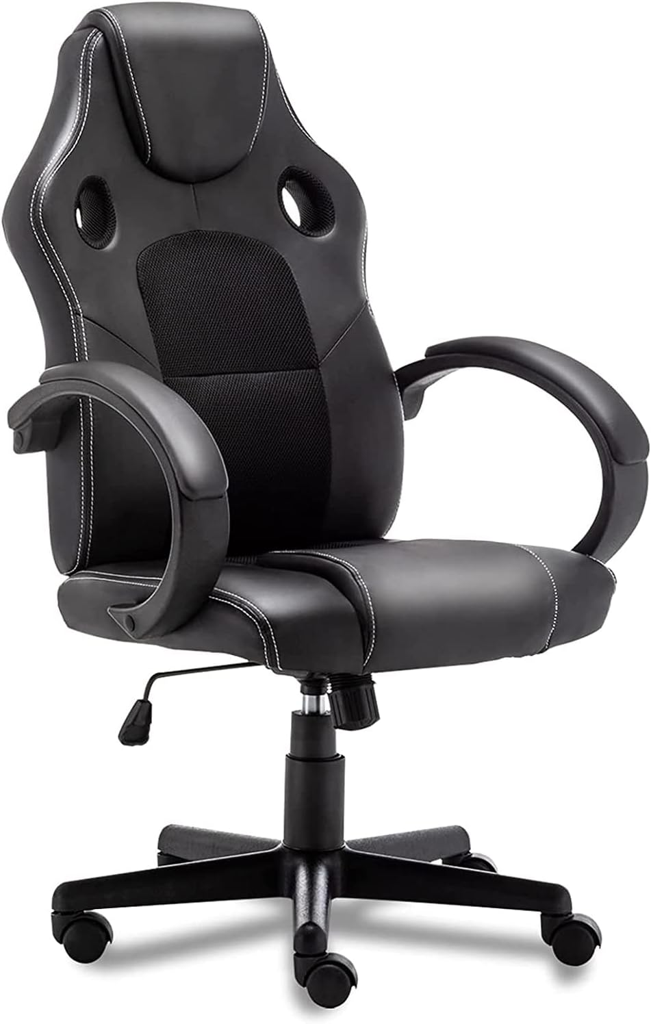 Toszn Office Chairs, Gaming Chair Swivel Ergonomic Computer Desk Chair Adjustable Computer Chair with Swivel, Back Support and PU Leather Armrest, Home Work Desk Chairs with Mesh Padded Seat, White
