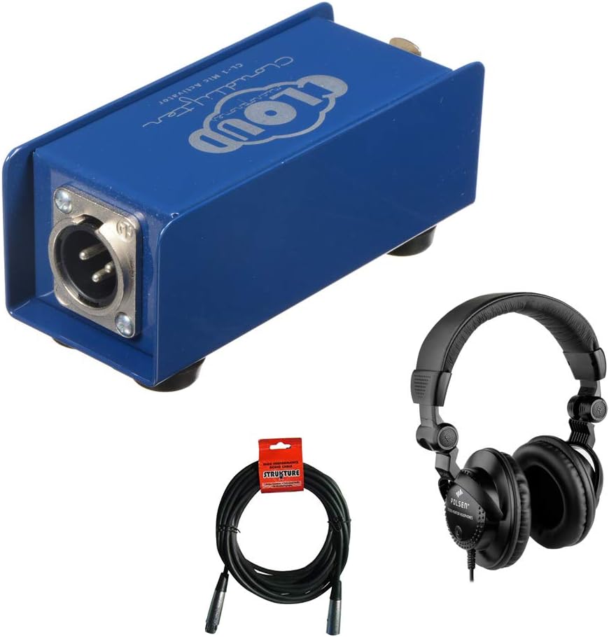Cloud Microphones Cloudlifter CL-1 Mic Activator with HPC-A30 Studio Headphones & XLR Cable Bundle