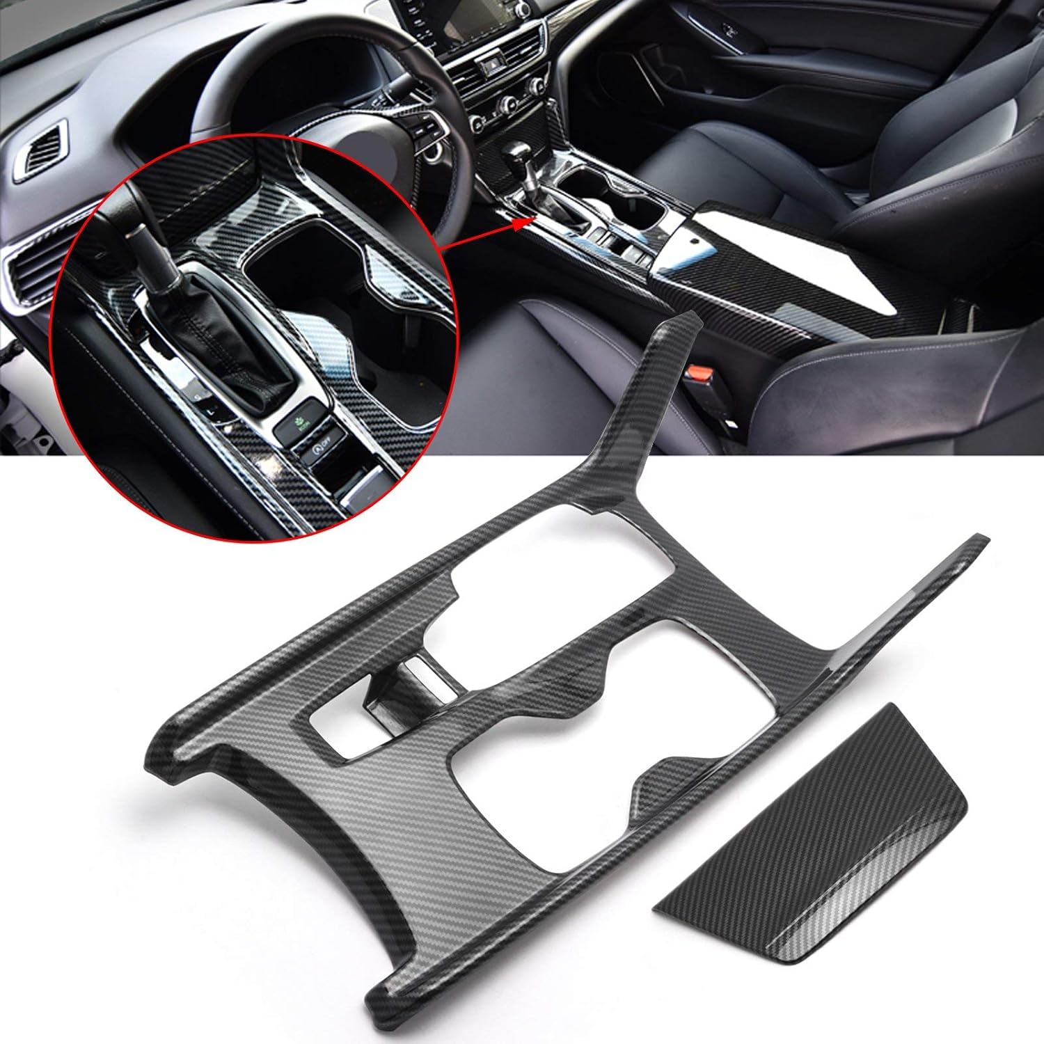 Xotic Tech Interior Gear Shift Box Water Cup Holder Panel Cover Trim ABS Carbon Fiber Style Compatible with Honda Accord 10th Gen 2018 2019 2020 2021 2022(Gas Version)