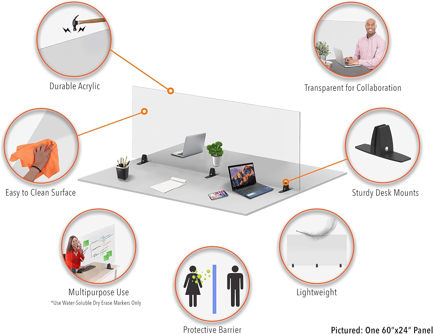 Stand Steady Clear Desktop Panel | Freestanding Protective Acrylic Shield & Sneeze Guard |Portable Desk Divider for Desks & Tabletops | for Offices, Schools, Libraries & More (60 x 30)