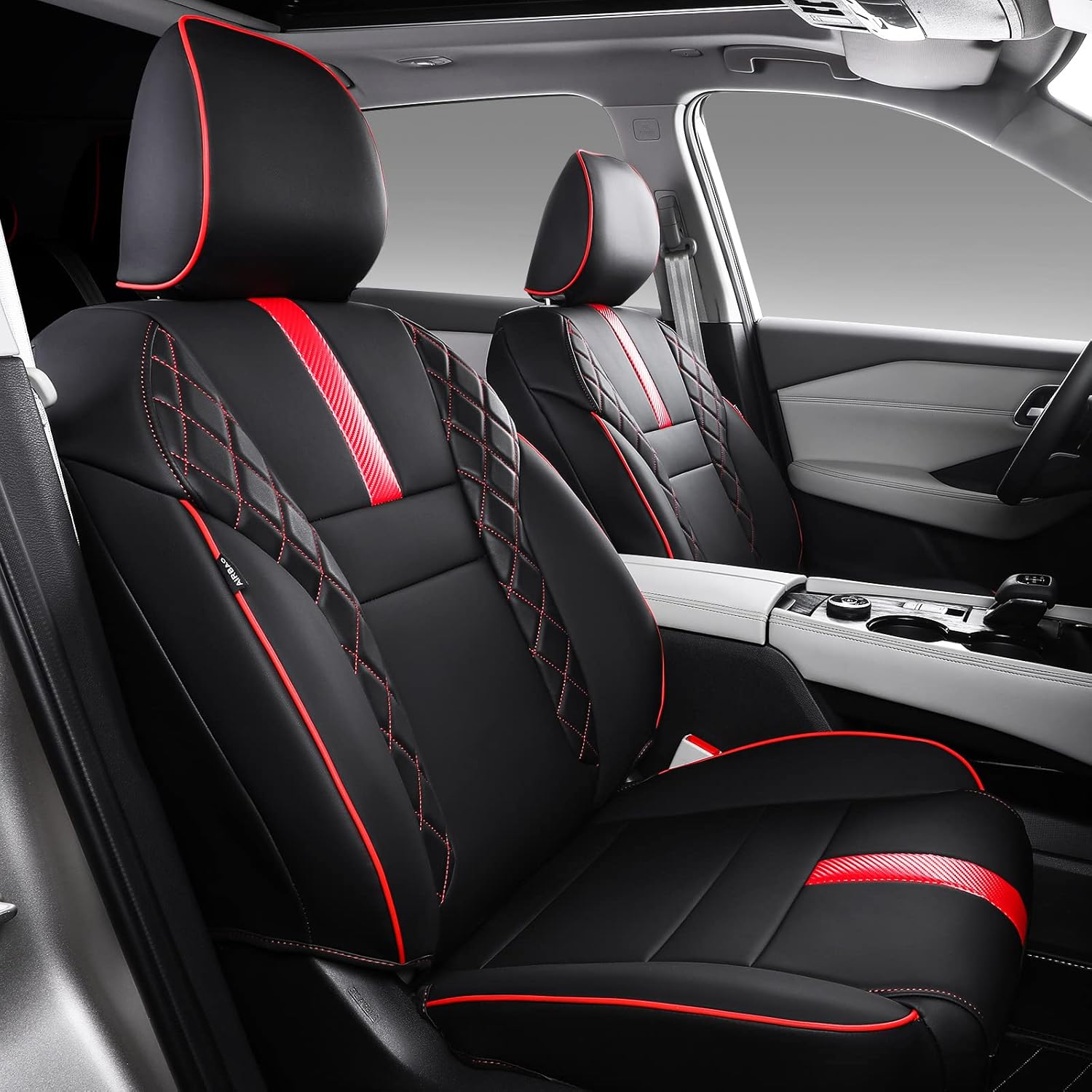 Xipoo Fit 2021-2023 Nissan Rogue Seat Covers Leather Car Seat Covers for 2021 2022 2023 Nissan Rogue 5 Seats Accessories (Front Row, Black+Red)