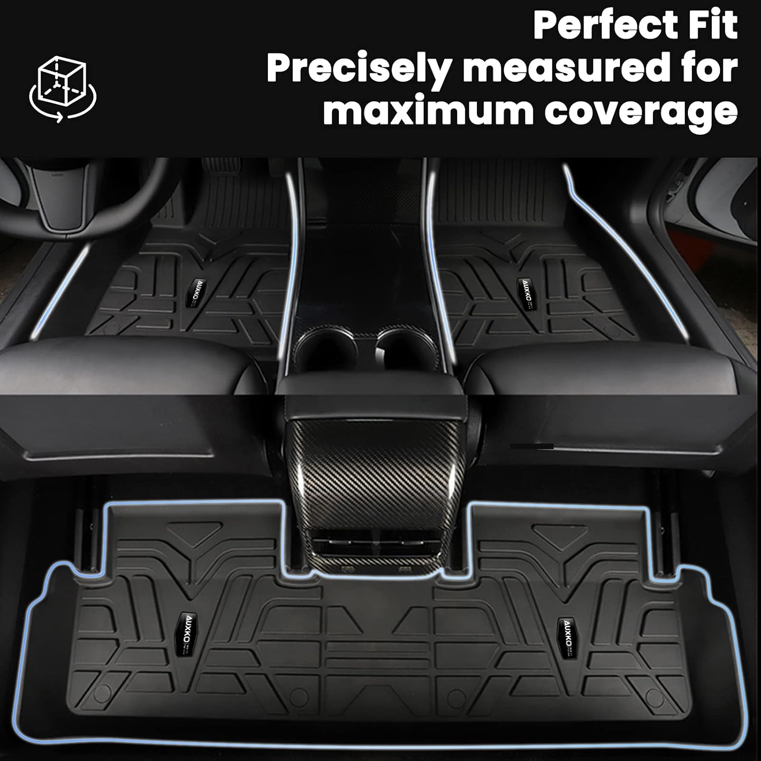 Auxko Floor Mat for Tesla Model 3 Fits 2017-2022 Ultimate All Weather All Season Waterproof Durable Flexible Odorless TPE Material Non-Slip Protective Liner Front & Rear Interior Accessories Black