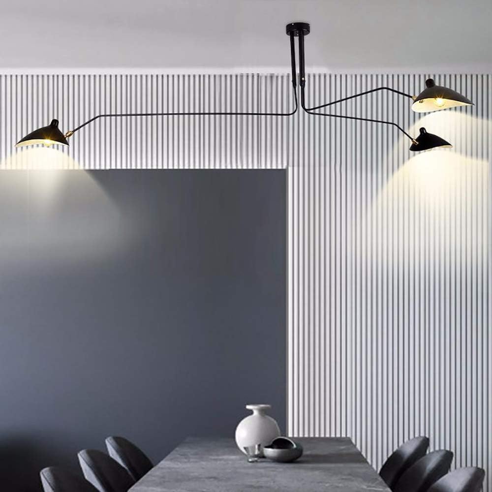 Modern Iron Chandelier, E143 Mid-Century Ceiling Lamp, 3-Arms Large Chandeliers, with Adjustable Lamp Head for Living Room Bedroom Dinning Room Cafe [Energy Class A +]-Black