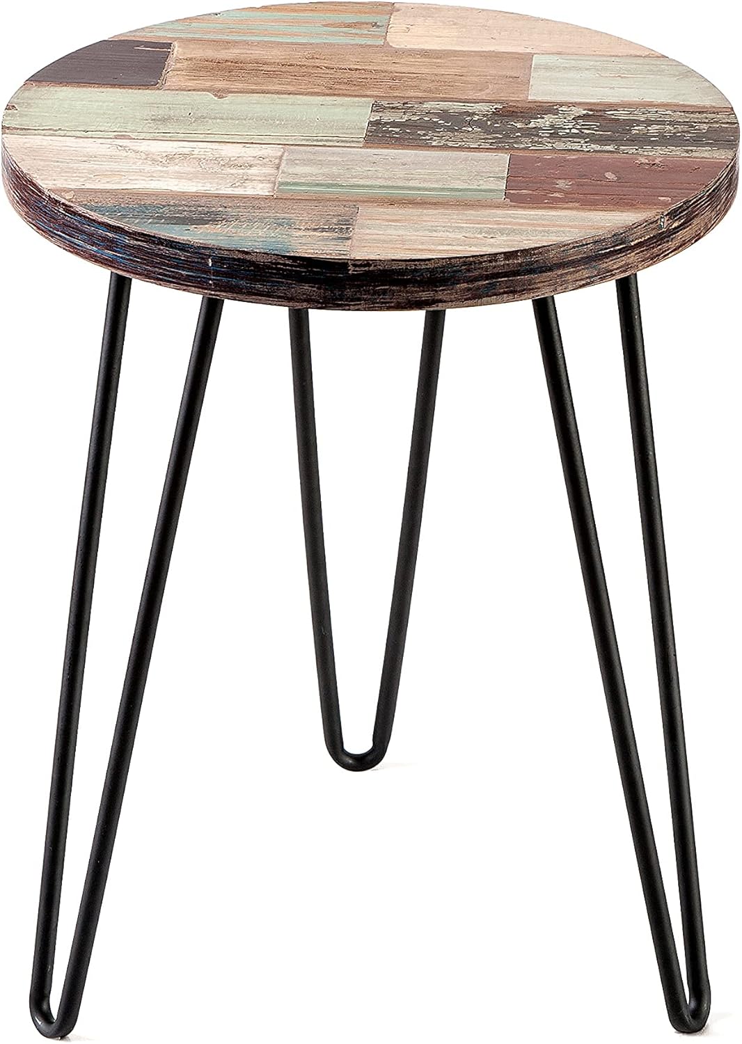 Reclaimed Wood End Table Bedroom with Hairpin Table Legs, Small Round Side Tables for Living Room, 16