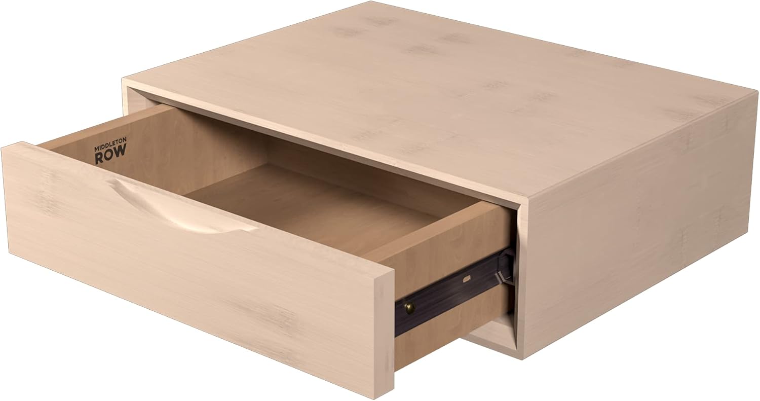 Middleton Row Bamboo Floating End Table Nightstand for Living Room, Bedroom, Accent Table with Shelf, Floating Wall Mounted Drawers for Small Spaces, 15.8 x 11.8 x 4.7 Inches (Bamboo)