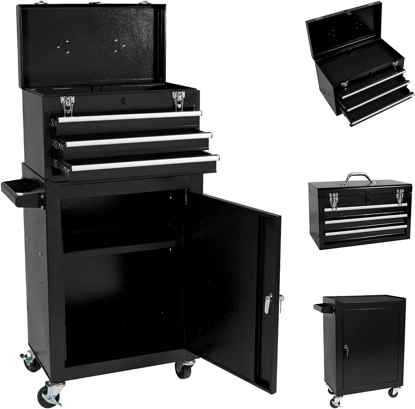 3-Drawer Tool Chest Rolling Tool Box with 4 Wheels, Tool Cart High Capacity Tool Chest and Lockable Drawers Tool Chest for Garage and Warehouse (Black)