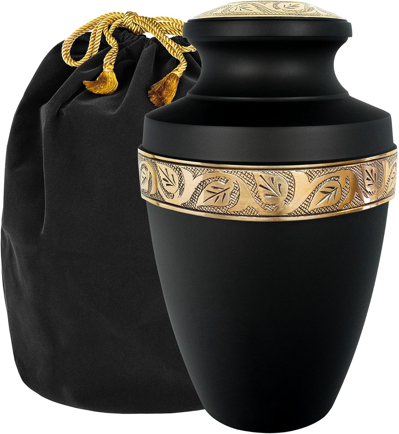 Trupoint Memorials Serenity Black Large Adult Cremation Urn for Human Ashes - A Beautiful Urn to Honor Your Loved One Lost - with Velvet Bag