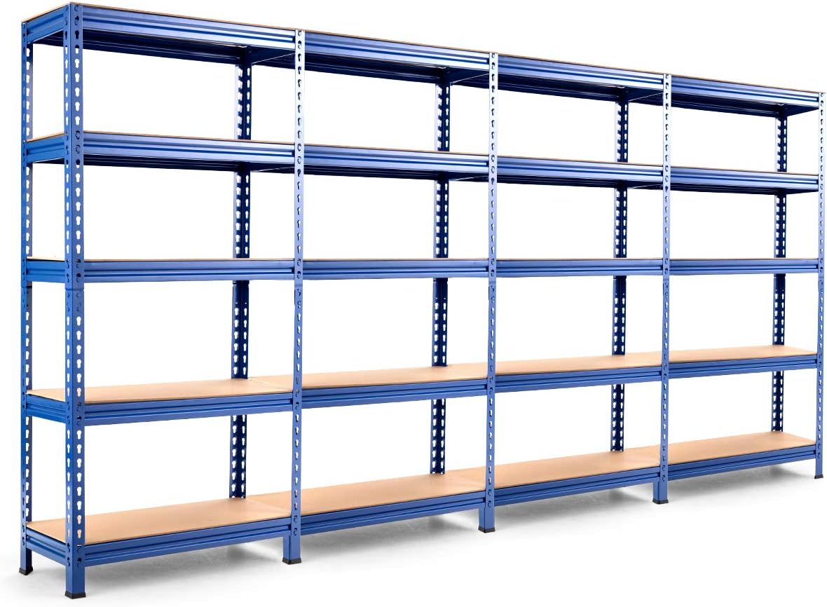 Tangkula 5-Tier Storage Shelves, Heavy Duty Steel Frame Muscle Rack 60in Garage Shelf with Adjustable Shelves, Boltless Shelving Unit for Free Combination, Metal Utility Shelves (4, Silver)