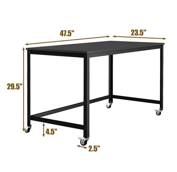 Costway Wood Top Metal Frame Rolling Computer Desk Laptop Table - Black