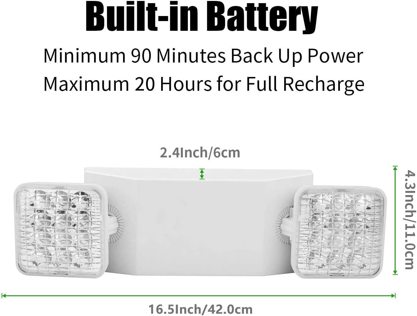 YANREN Commercial Emergency Light, UL Certified, White Emergency Light Fixture with 2 LED Square Heads Adjustable & Backup Batteries Exit Lighting（6Pack）