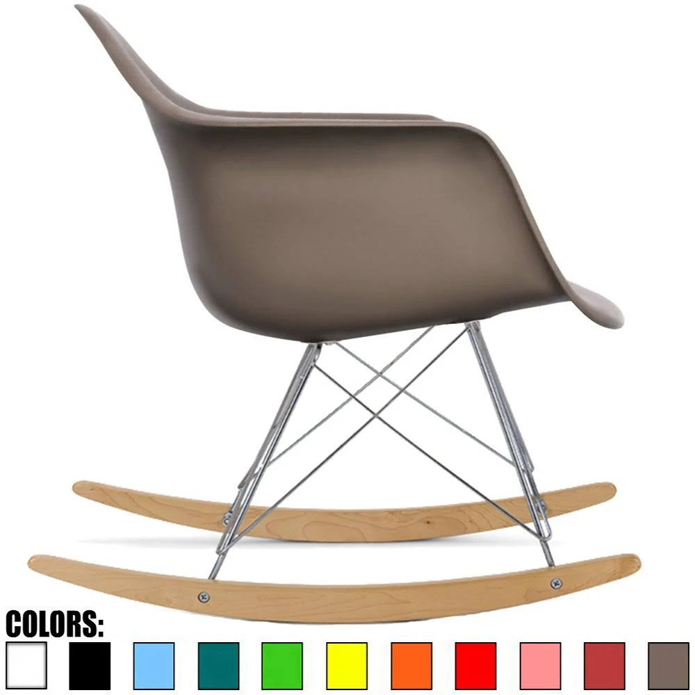 2xhome - Grey - Eames Chair Style Molded Modern Plastic Armchair - Contemporary Accent Retro Rocker