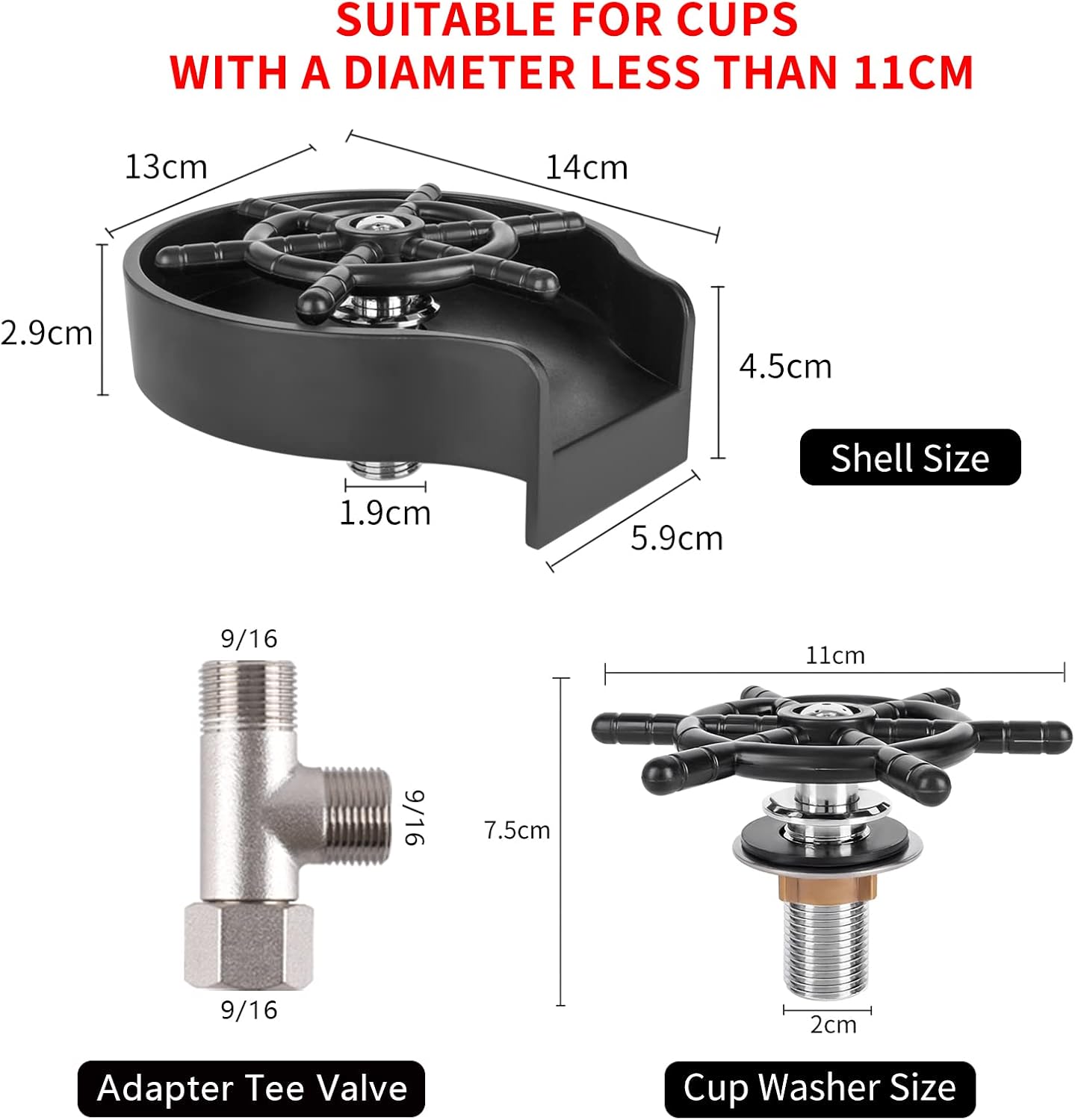 BAYTORY Upgrade Glass Rinser for Kitchen Sink, Faucet Bottle Washer for Bar, Cup Cleaner Anti-rust ABS Black Rinsing Sinks Accessories