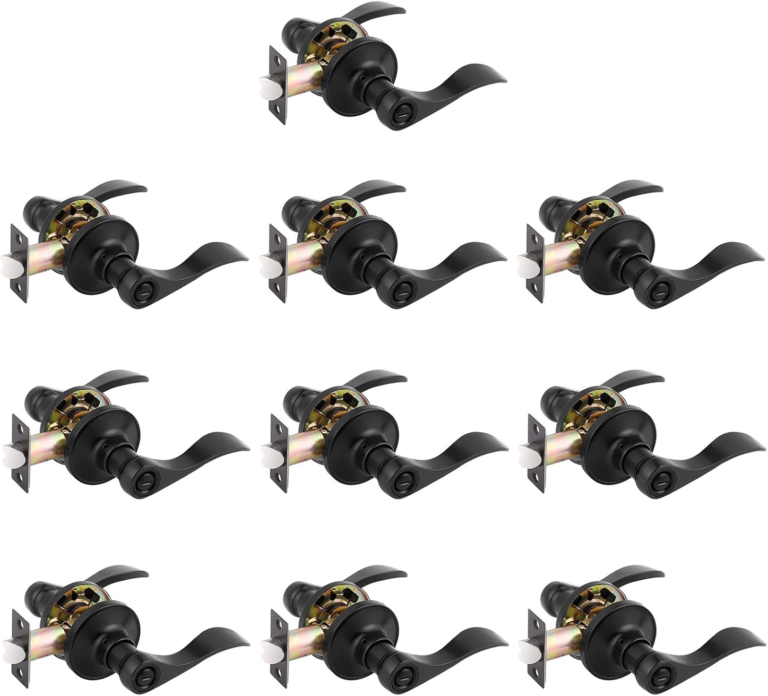 15 Pack - Gobrico Wave Drop Handles Privacy Door Locksets,Brushed Nickel Finished,Interior Door Levers Knobs for Bed Bath