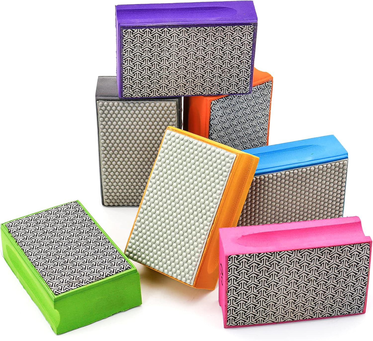 SDRTOP 7Pack Diamond Hand Sanding Pads Polishing Blocks For Granite Ceramics Marble Grit60-3000 Electroplated and Resin
