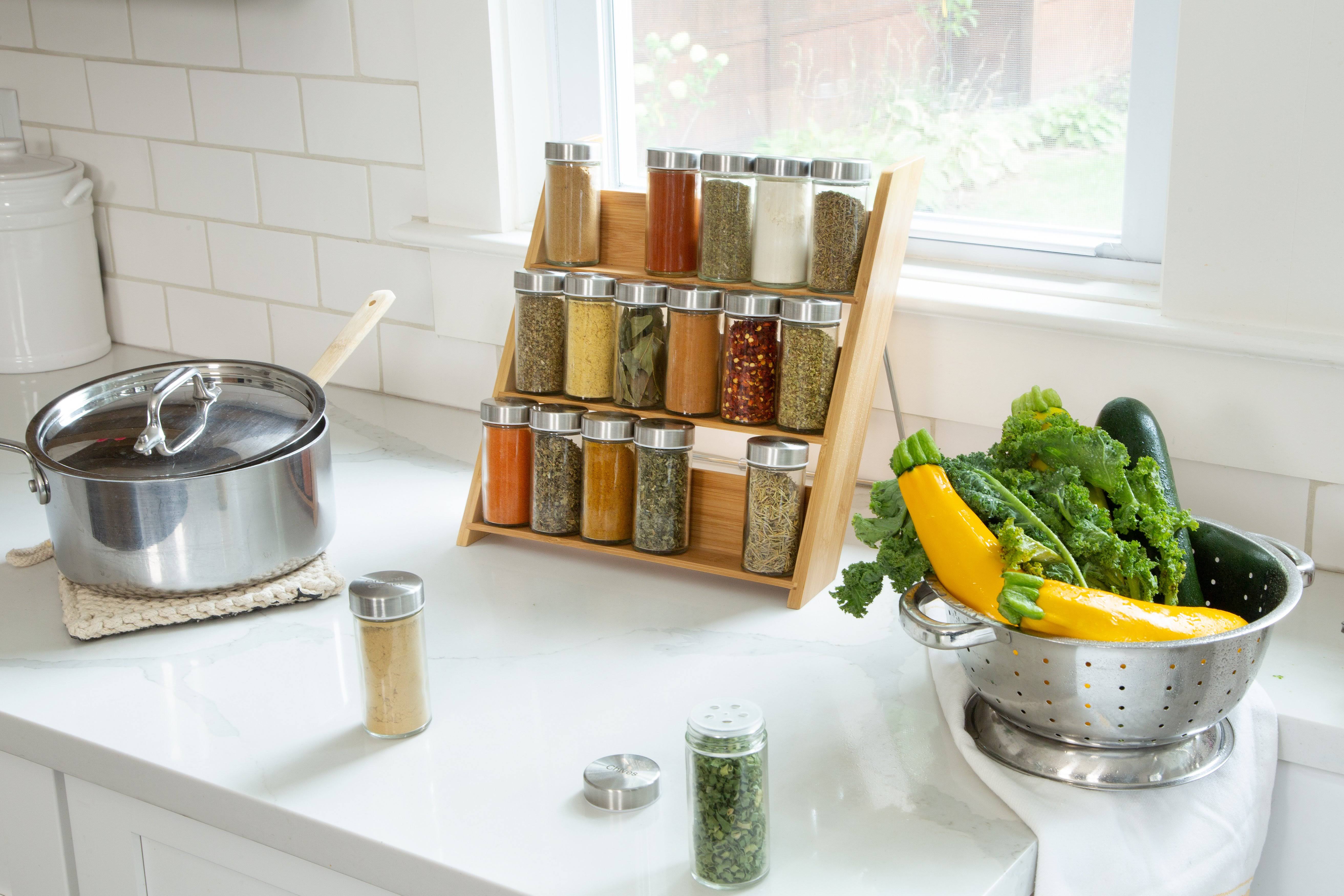 Orii 18 Jar Bamboo Drawer + Over Counter Spice Rack