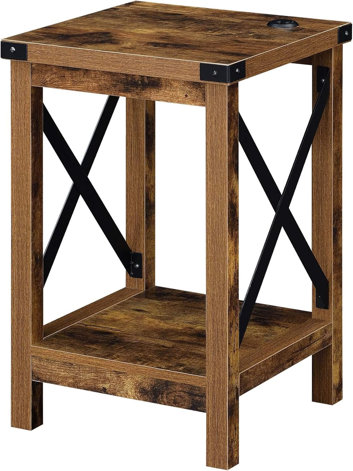Convenience Concepts Durango End Table with Charging Station and Shelf, Barnwood/Black Pack of 2