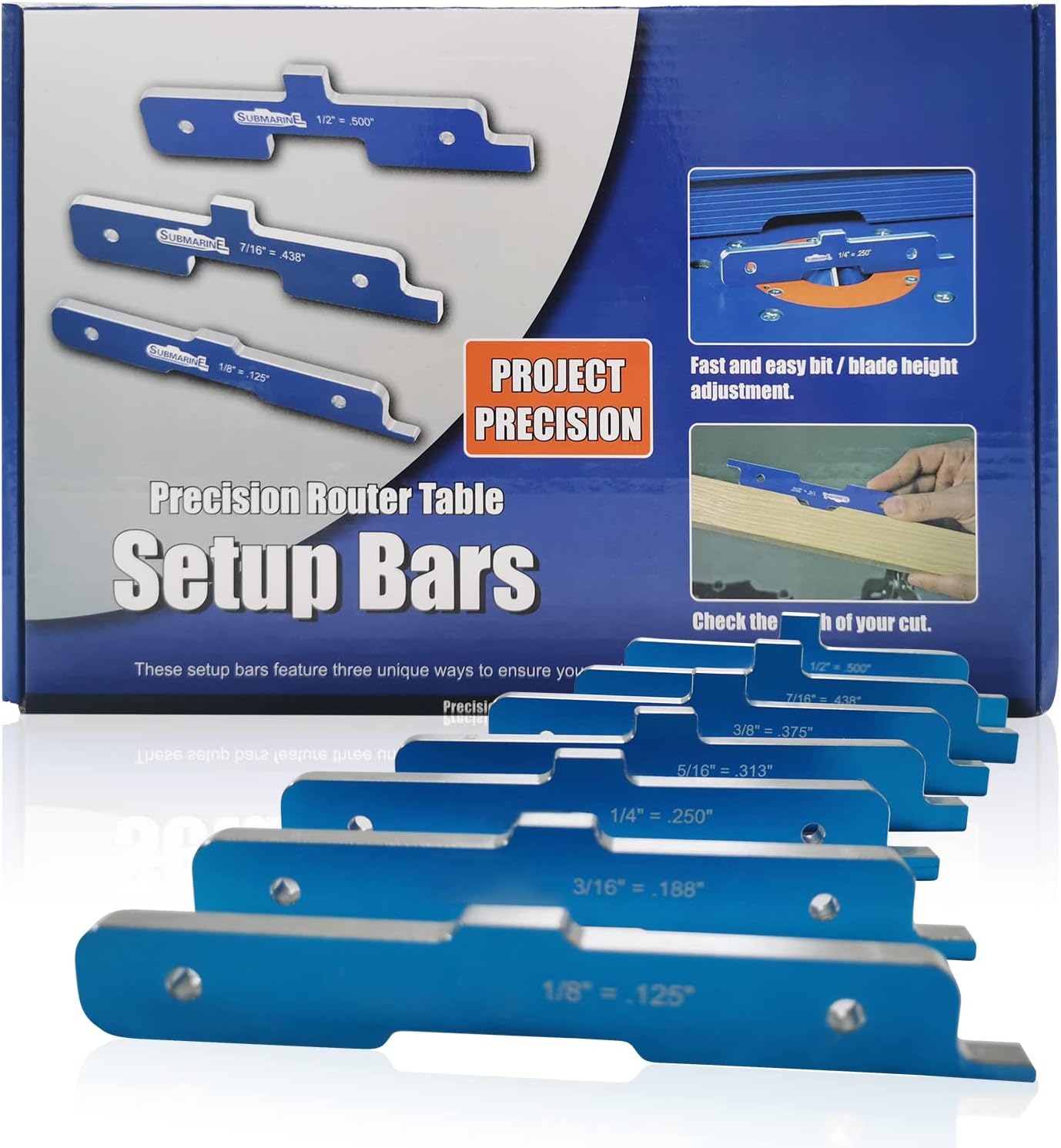 DAORDAER 7PCS Router Table Set Up Bars Replace Aluminum Height Gauge Set Table Saw Accessories for Carpenter DIY Woodworking Precision Tool Bset Gift 1/8