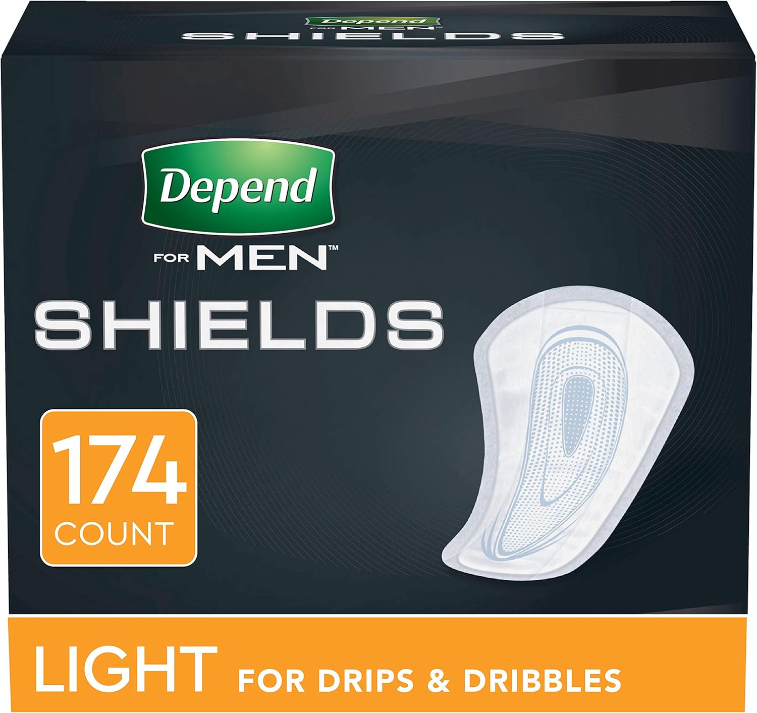 Depend Incontinence/Bladder Control Shields, Pads for Men, Light Absorbency, 174 Count (3 Packs of 58) (Packaging May Vary) Pack of 2