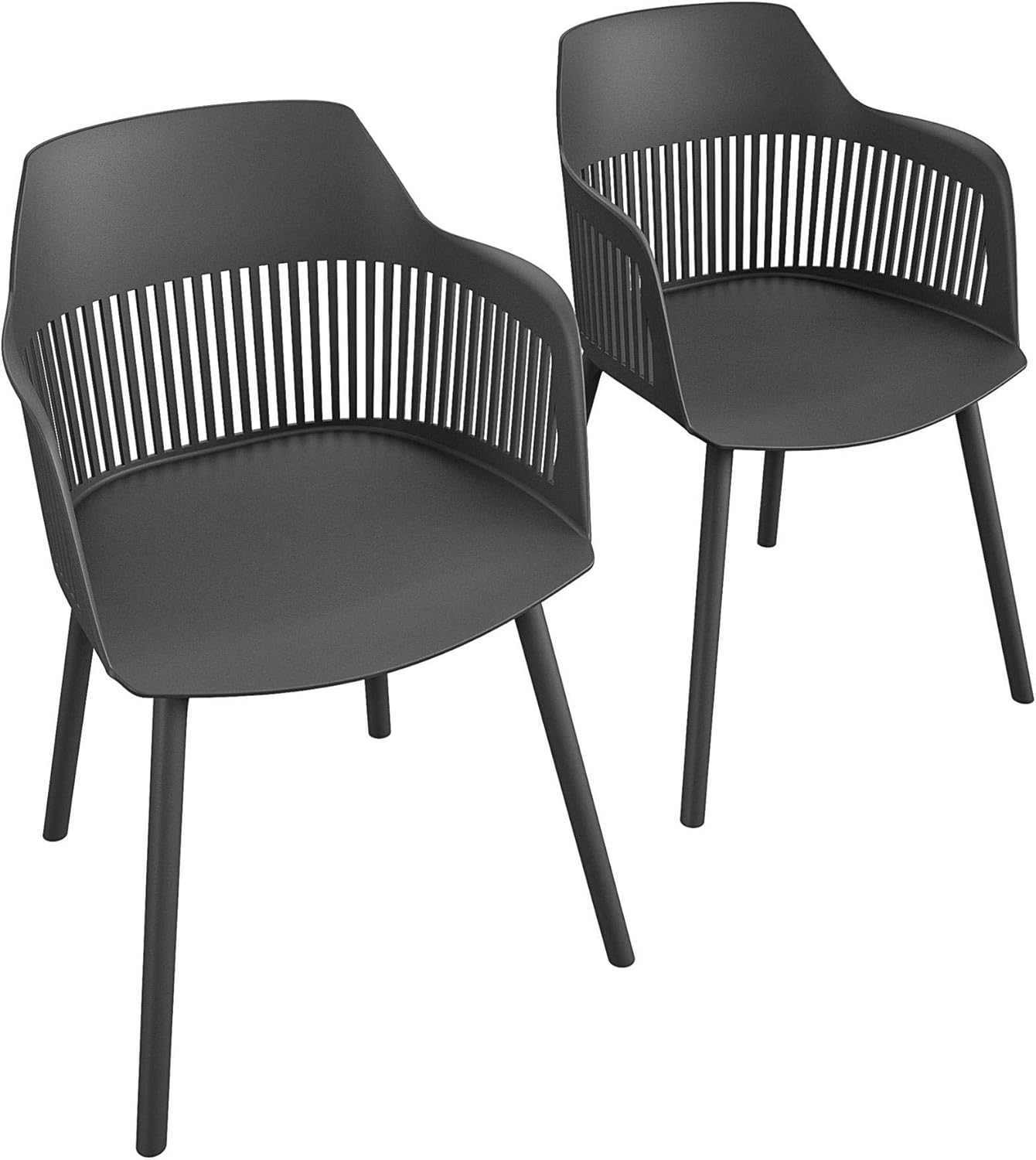 CosmoLiving by Cosmopolitan , Camelo Collection, Indoor/Outdoor Resin, 2-Pack, Black Dining Chairs, Contoured Back