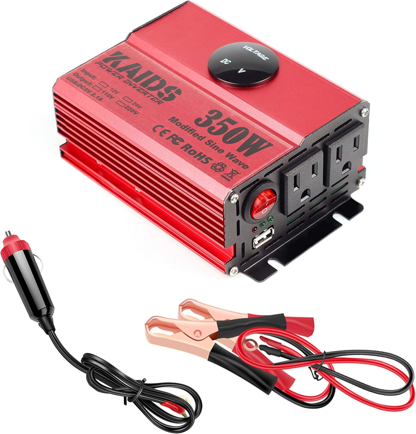 KAIDS Power Inverter Full Power 350W Car Inverter Peak 700W DC 12V to 110V AC Car Inverter USB Ports Charger Adapter Car Plug Converter with Switch and Current LED Screen(350w) Pack of 2