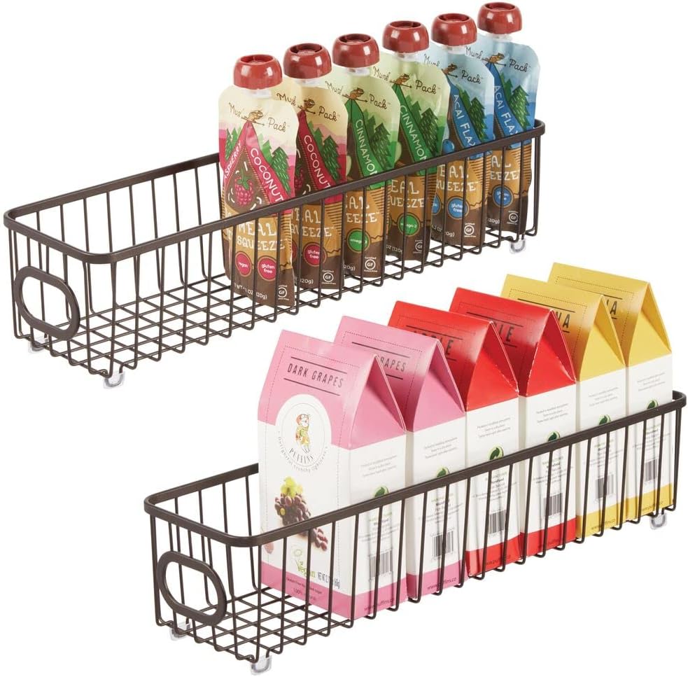 mDesign Extra Long Household Metal Drawer Organizer Tray, Storage Organizer Bin Basket, Built-In Handles - for Kitchen Cabinets, Drawers, Pantry, Closet, Bedroom, Bathroom - 8