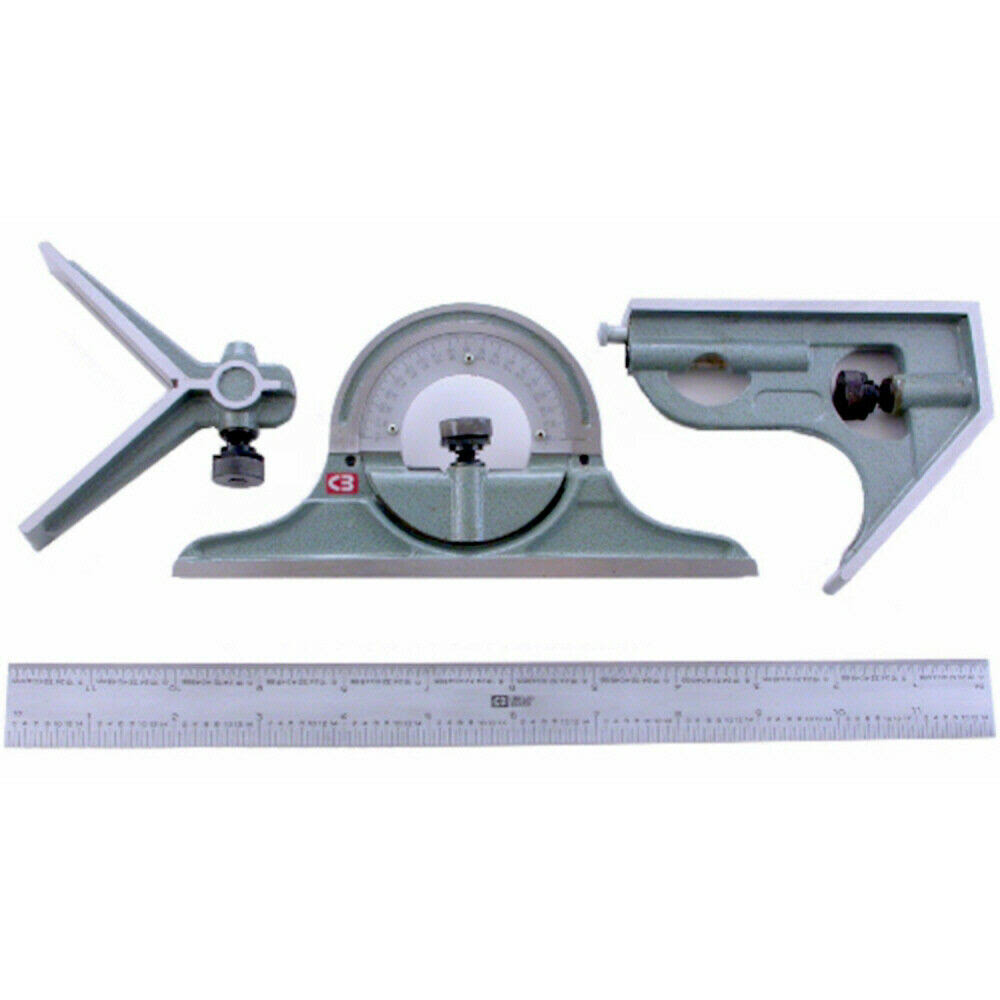 Chicago Brand - 50213 - Combination Square and Protractor 4 PC Set