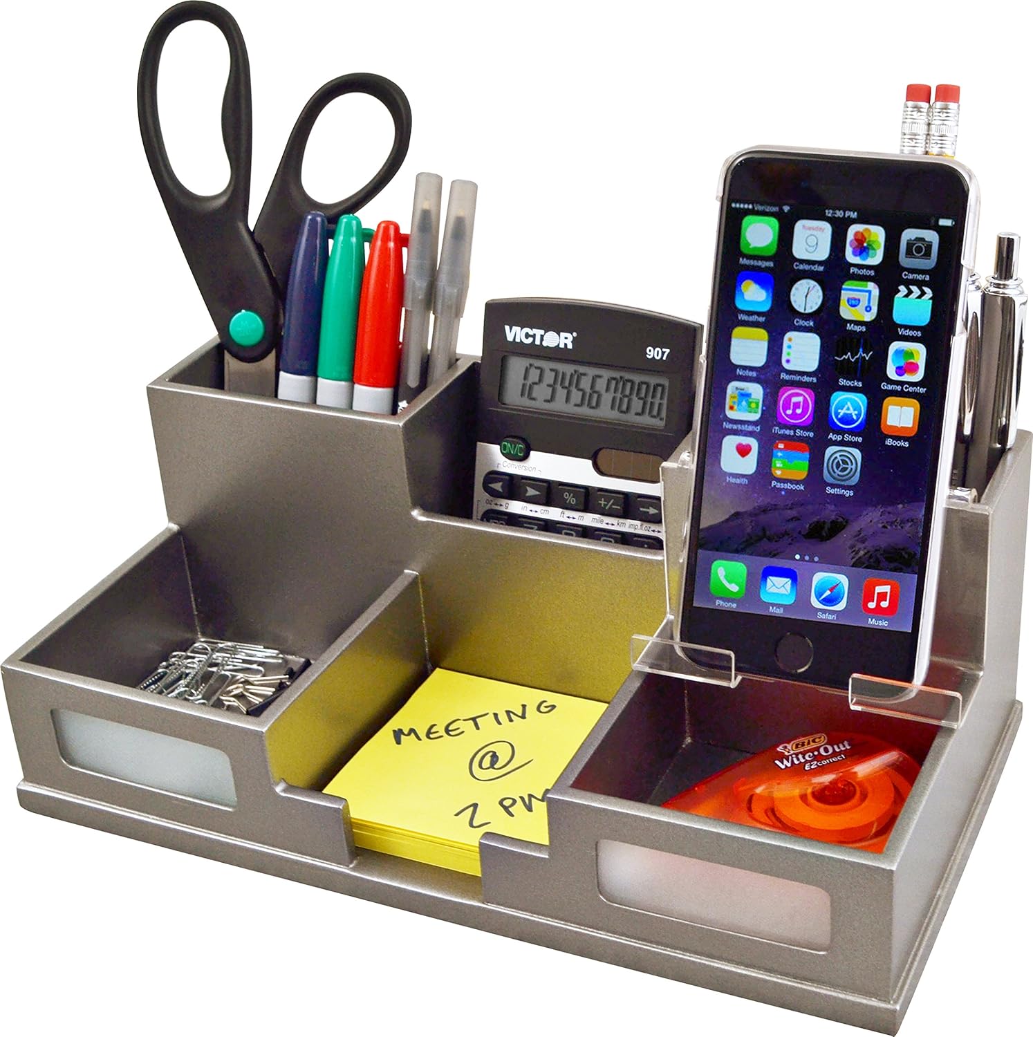 Victor Wood Desk Organizer with Smart Phone Holder, Classic Silver, S9525 Pack of 2