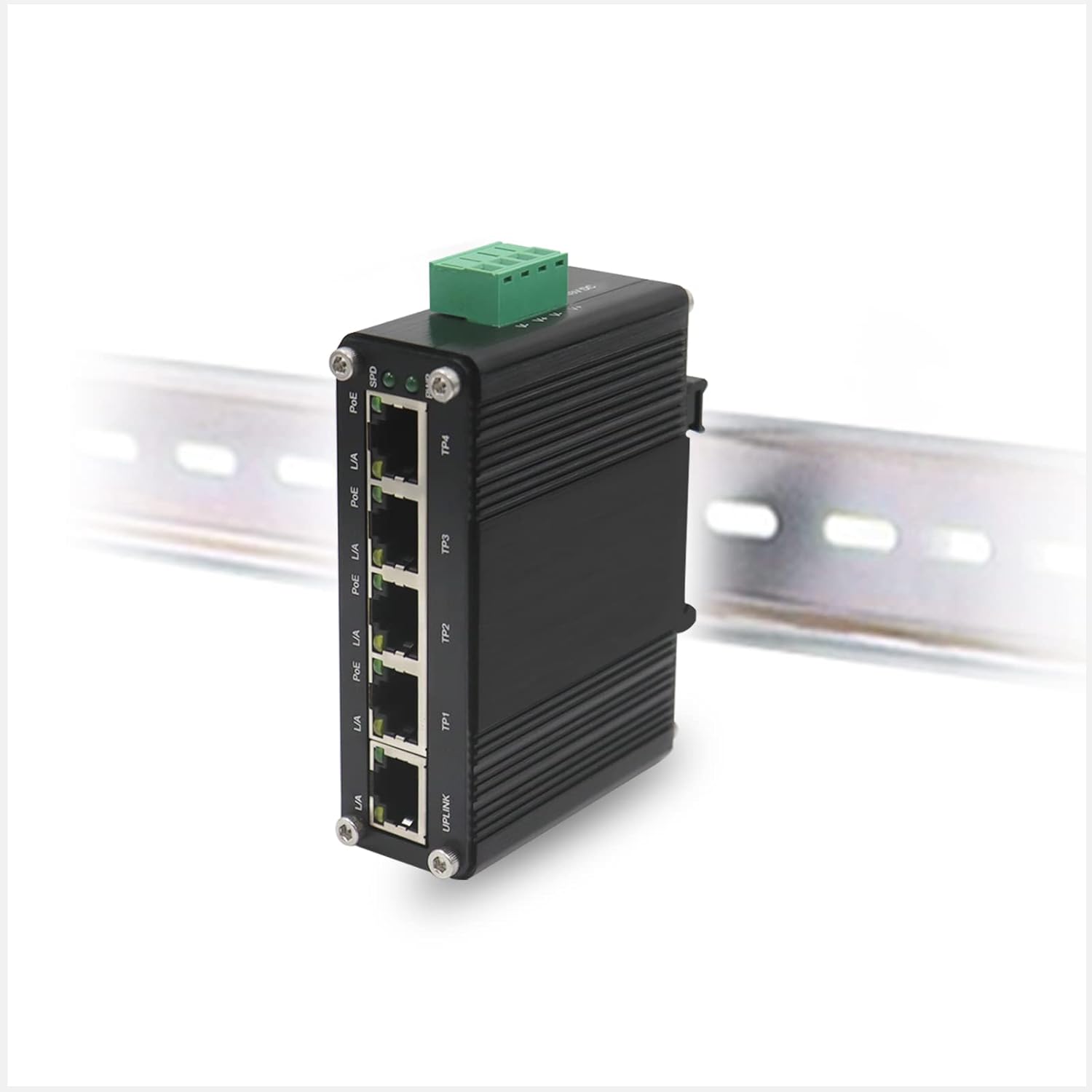 LINOVISION Industrial 5 Ports Gigabit Solar POE Switch with DC12V-48V to DC48V Voltage Booster,4 x IEEE802.3af/at 30W POE Ports @120W, IP40, Compact POE Power for Solar Power/RV Truck/VoIP Systems