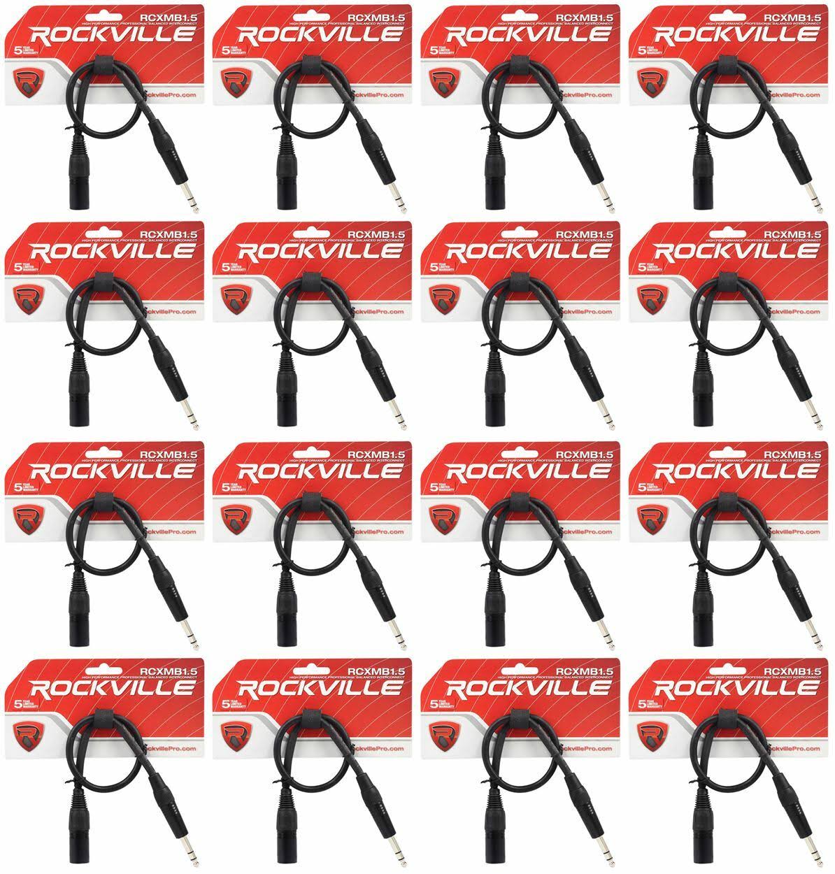 16 Rockville Rcxm 5b Black 1 5 Male REAN XLR to 1 4 TRS Balanced Cables
