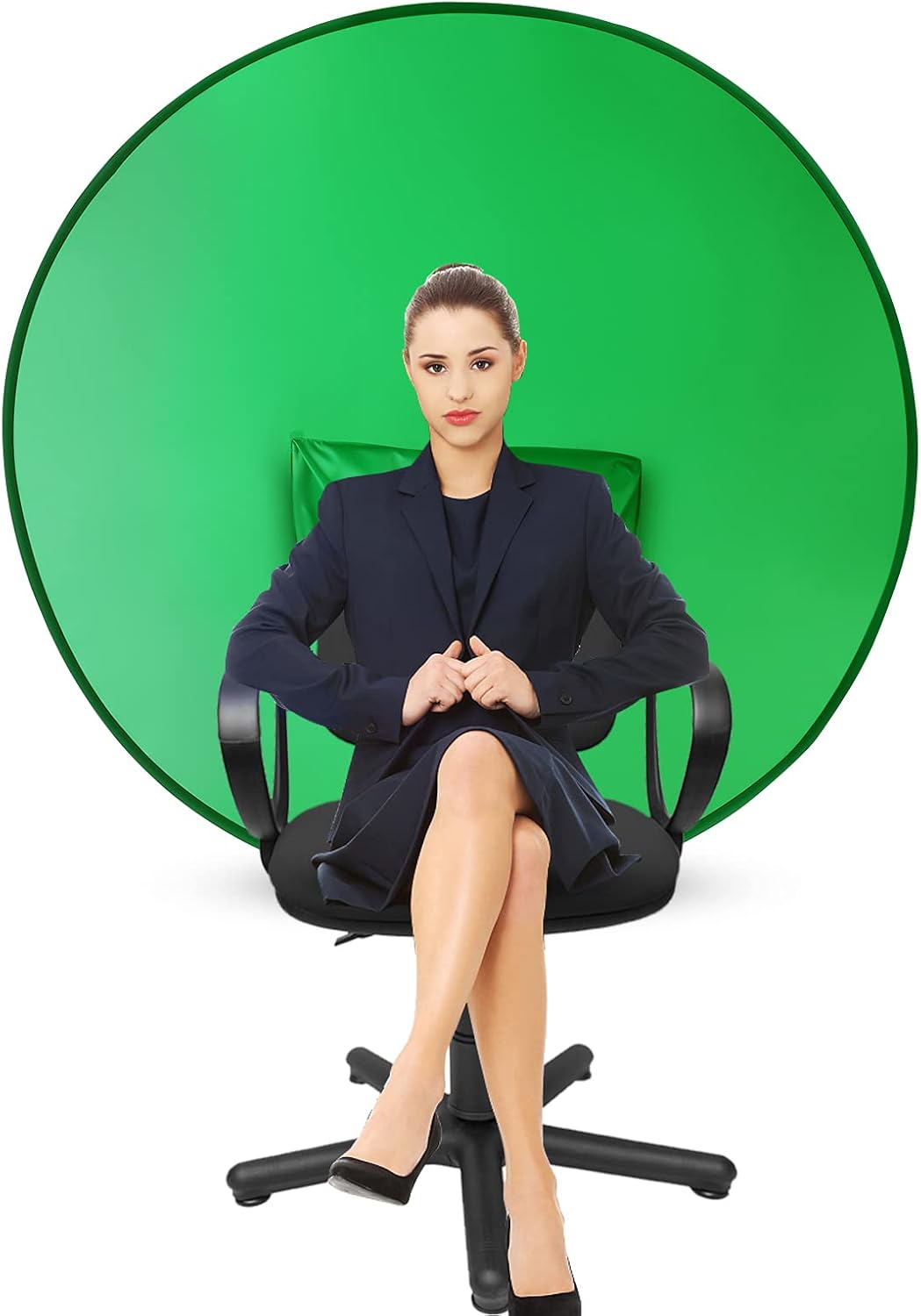 CoosBonfik Portable Green Screen Backdrop (56''), Collapsible Webcam Background, Green Screen for Chair, Chroma Key Green, for Home Office Video Conferencing