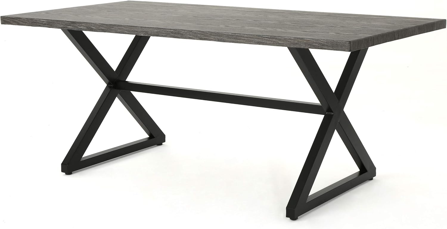 Christopher Knight Home Rolando Outdoor Aluminum Dining Table with Steel Frame, Grey / Black