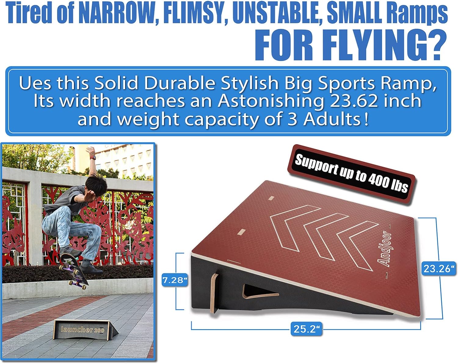 Andjoor Skateboard ramp Bike ramp Scooter ramp Skate ramp RC ramp BMX ramp RC car ramp Dirt Bike ramps for Kids Jumping - Skateboard Accessories for Boys and Girls with Skateboard ramps and Jumps