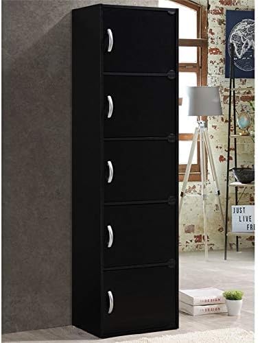 Pemberly Row 5 Shelf 5 Door Bookcase in Black