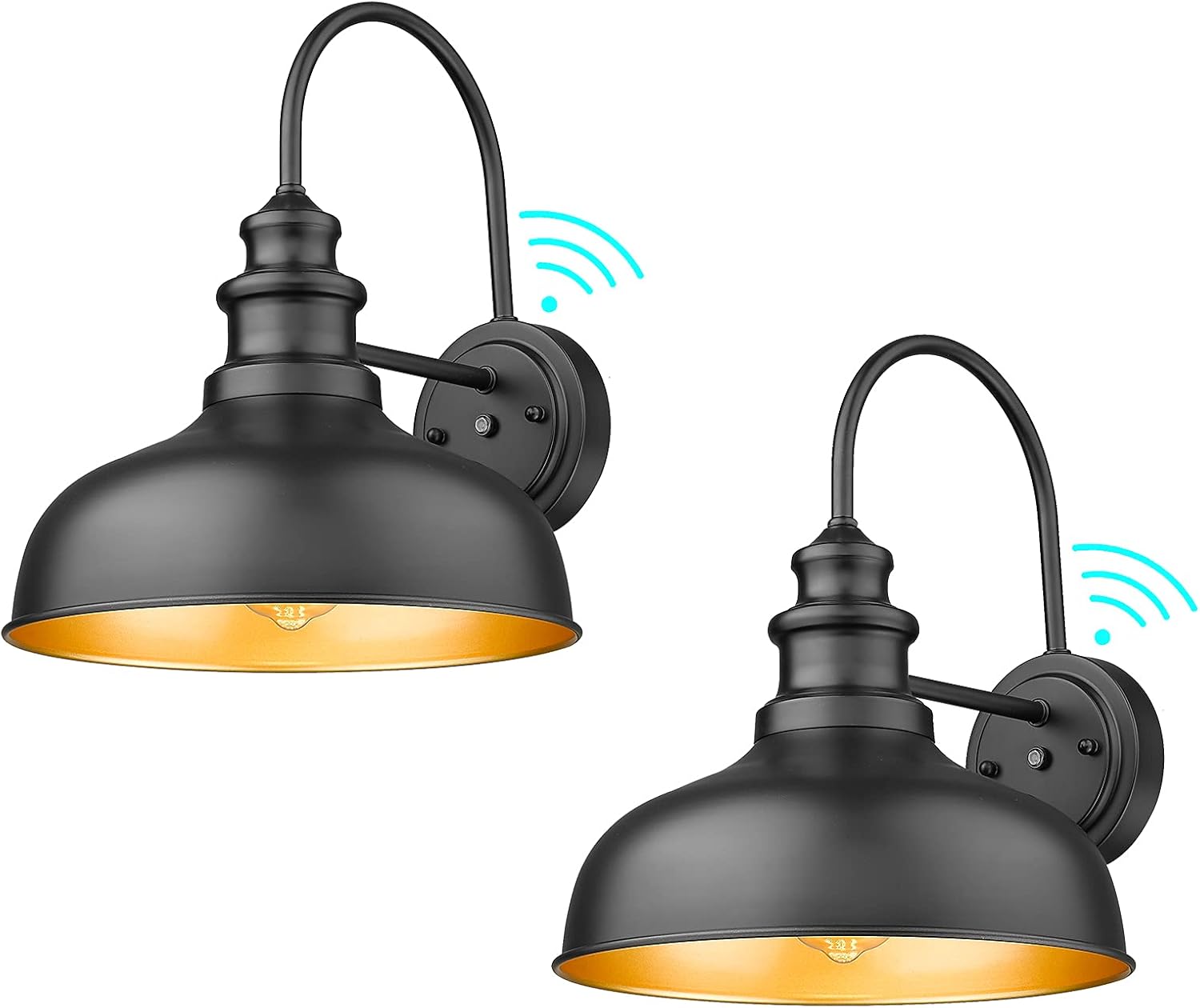 Bestshared Dusk to Dawn Sensor Farmhouse Gooseneck Barn Light, Outdoor Wall Sconce, Exeterior Wall Mount Lights, Outdoor Black Finish Lantern for Porch with Contrast Color Interior (Black, 2 Pack)