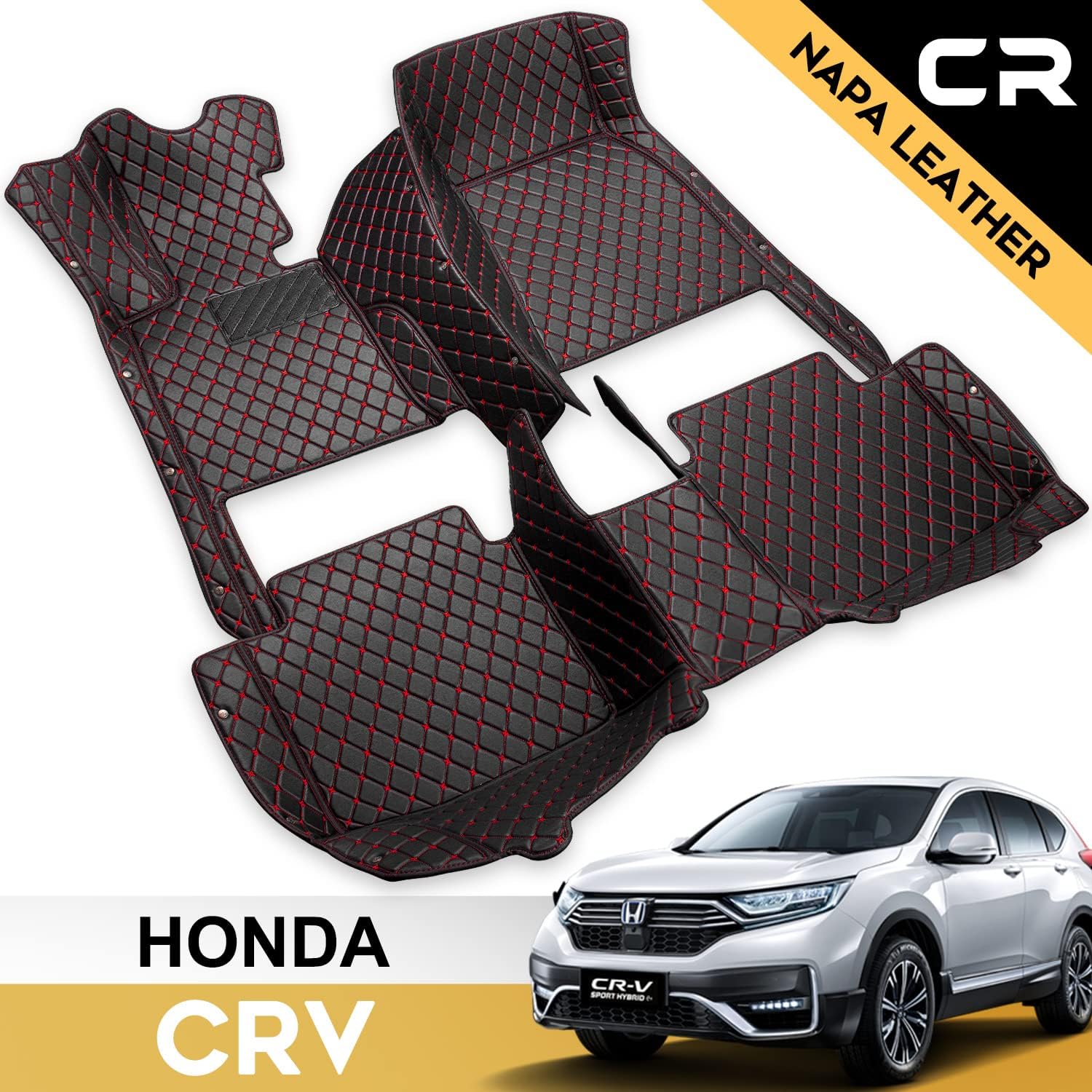 Castlerock Leather Car Floor Mats for Honda CR-V 2017 2018 2019 2020 2021 2022 Custom Fit (1st & 2nd Row Black)