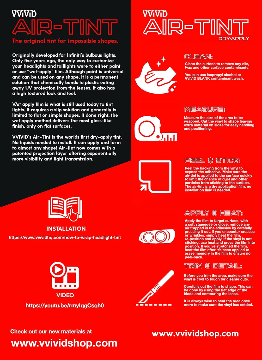 VViViD Air-Tint Matte Black Headlight/Tail Light Window Tint (12 Inch x 24 Inch 2-roll Pack)