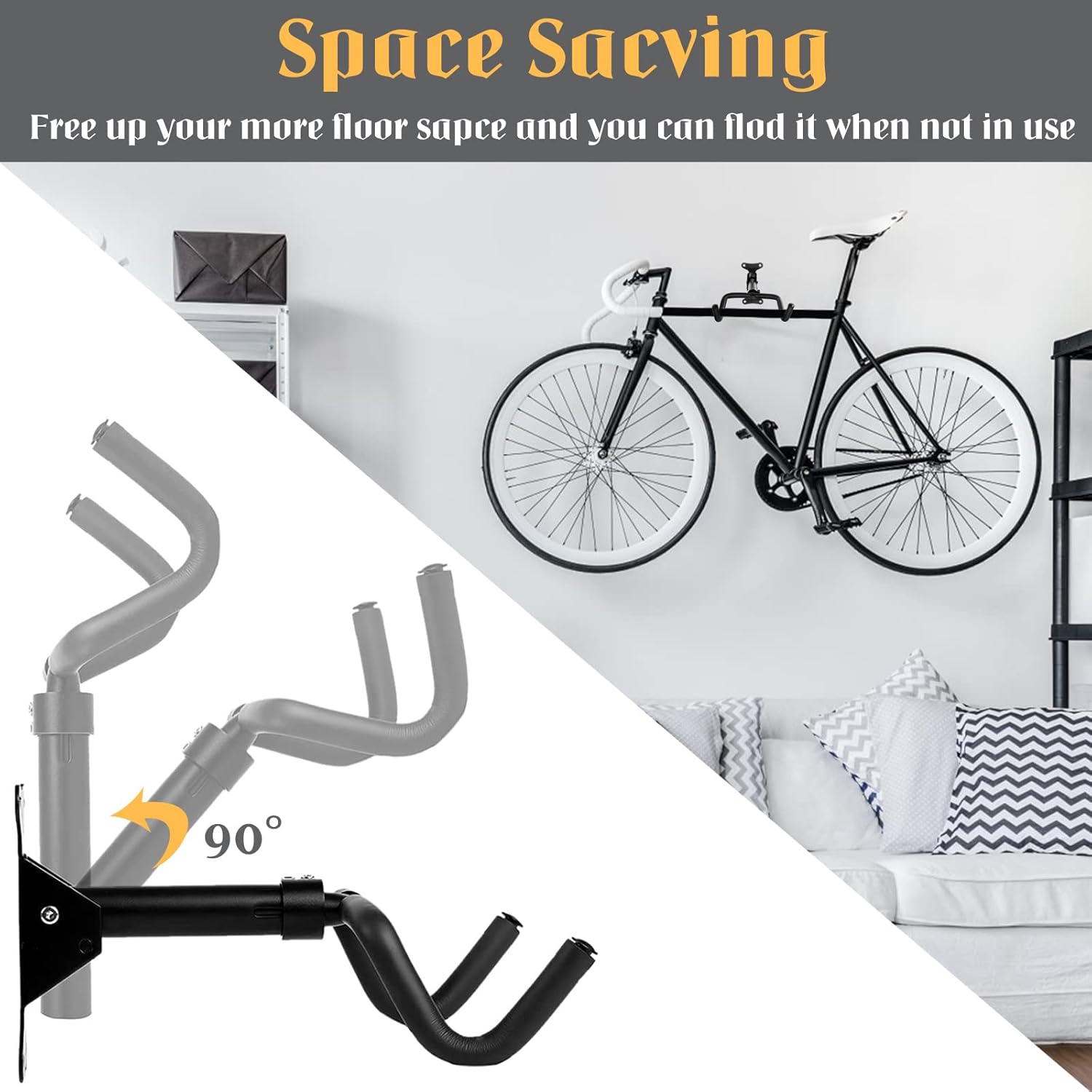 CUCESH 2 Pack Bicycle Wall Mount, Horizontal Bicycle Wall Mount Garage, Fully Adjustable Bicycle Storage Hook Hanger for Garage, Indoor, Road Bike, Mountain Bike, Hybrid Bike