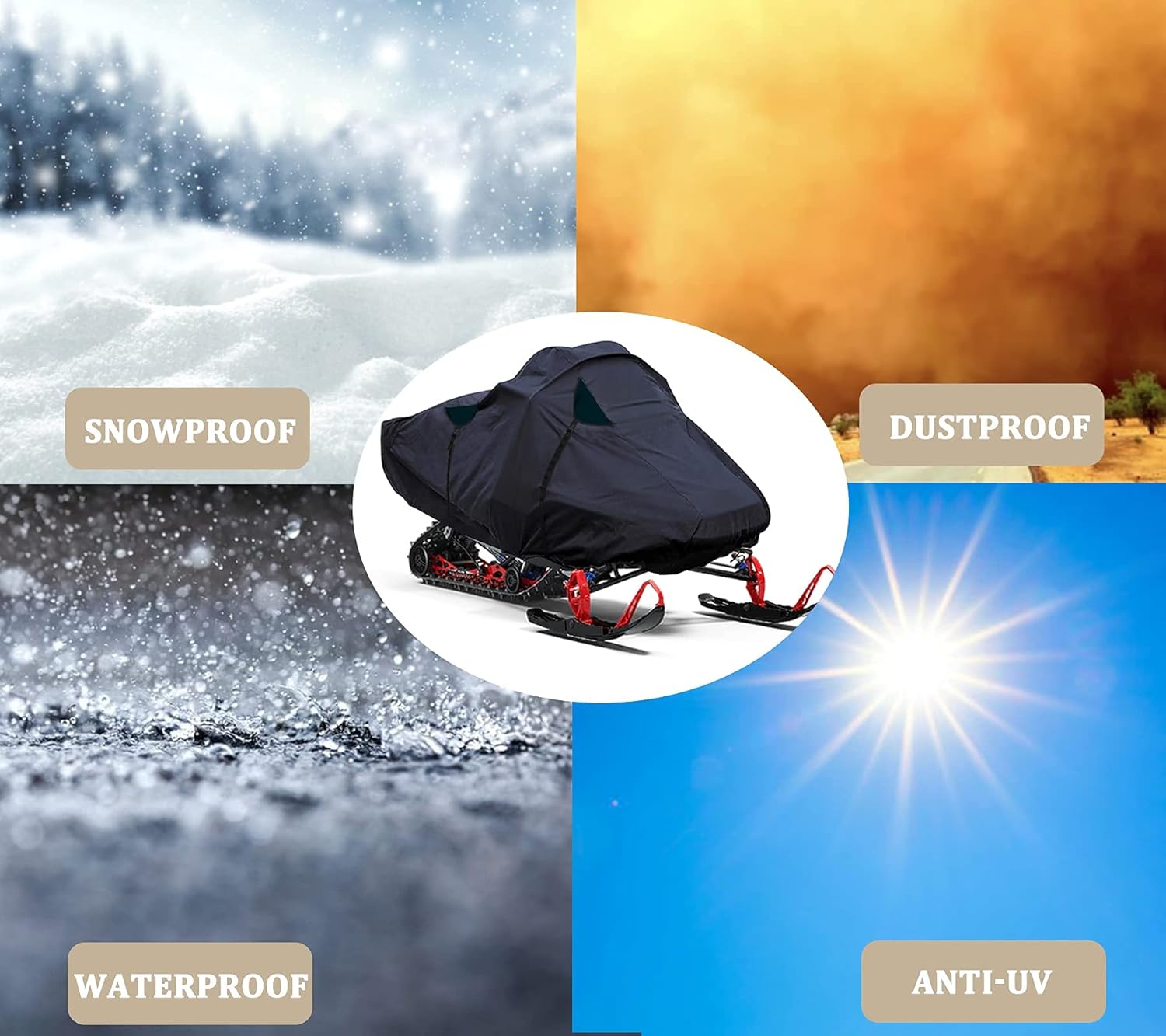Universal Snowmobile Cover for Polaris/Skidoo/Yamaha, Black Oxford Waterproof Fabric, Trailerable Snowmobile Storage Cover, Black Snow Machine Sled Cover (Large:Fits Snowmobiles 135