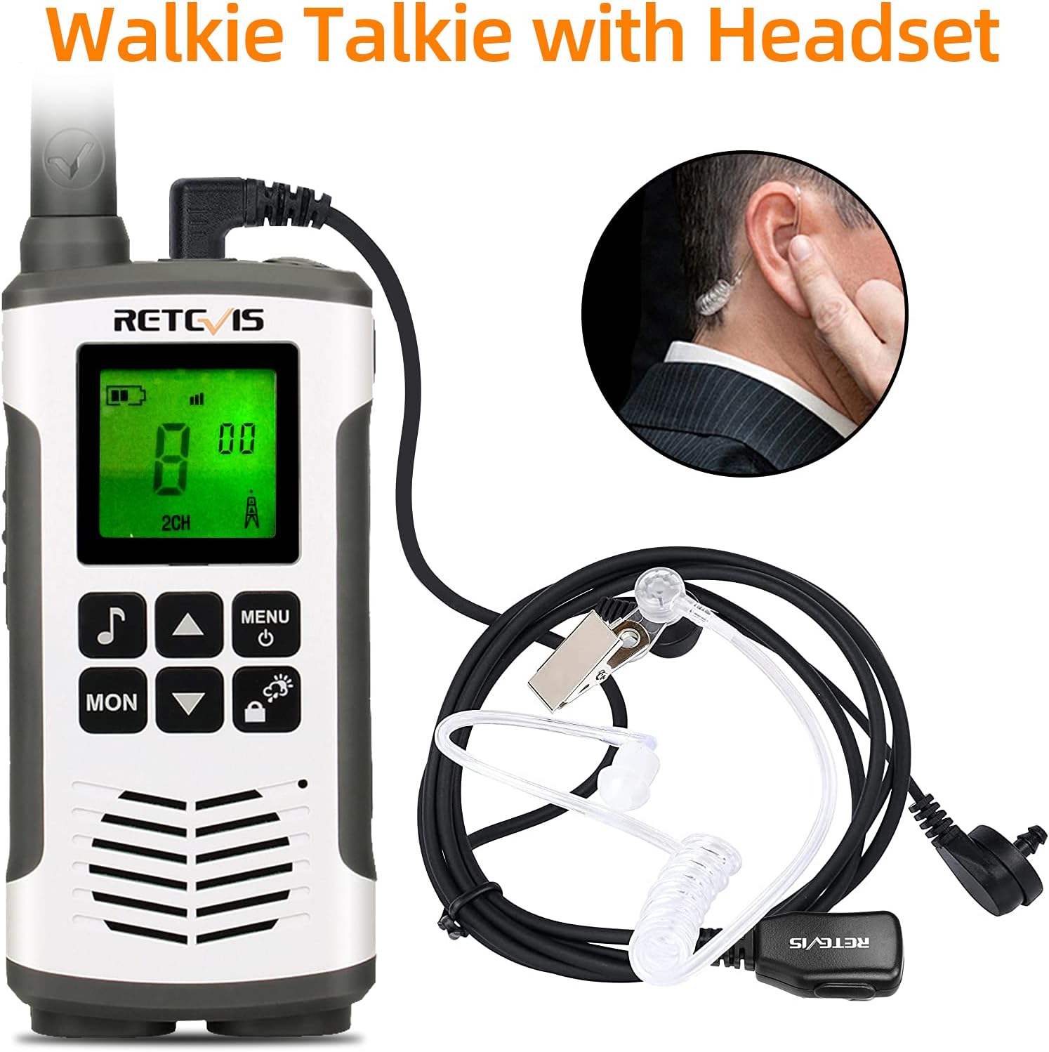 Retevis RT45 Two Way Radio with Earpiece,Rechargeable Walkie Talkies Long Range, Dual Watch Flashlight Call Tone VOX,for Business School Mall(10 Pack)