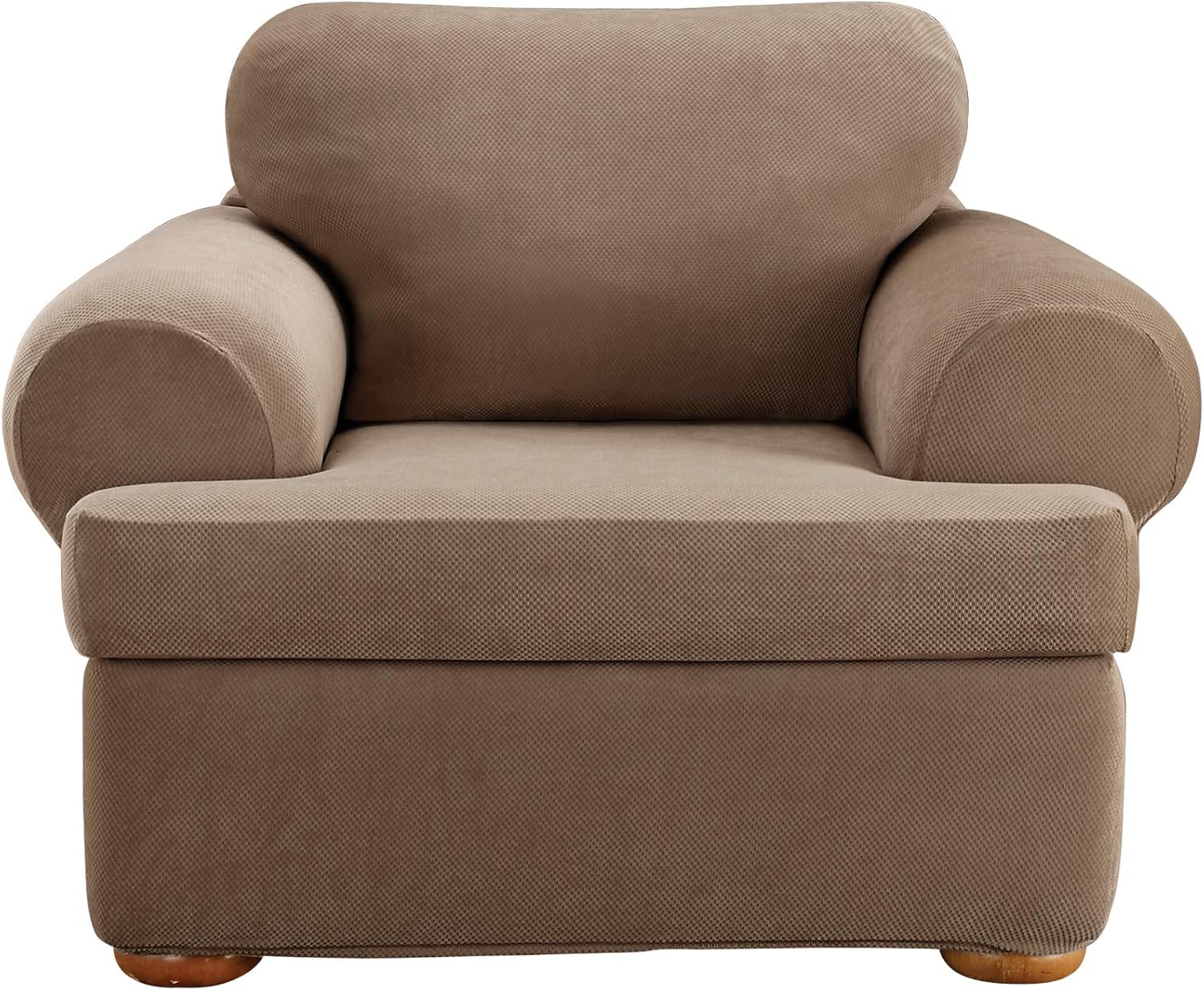 SureFit Home D&eacute;cor Sure Home D&eacute;cor Pique T-Cushion Chair Three Piece Slipcover, Stretch Form Fit, Polyester/Spandex, Machine Washable, Taupe Color