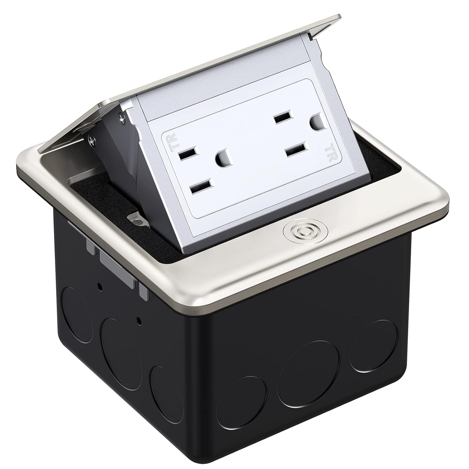 WEBANG Pop Up Floor Outlet Box with 15 Amp Tamper-Resistant Receptacle Outlet, Corrosive Resistant Hardware, Black Pack of 2