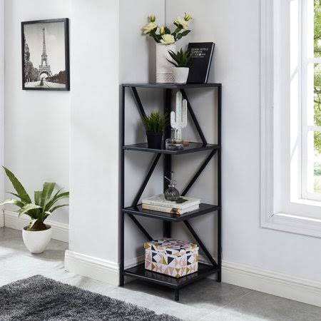 Furniture of America Leeton Modern 3-Shelf Display Corner, Black