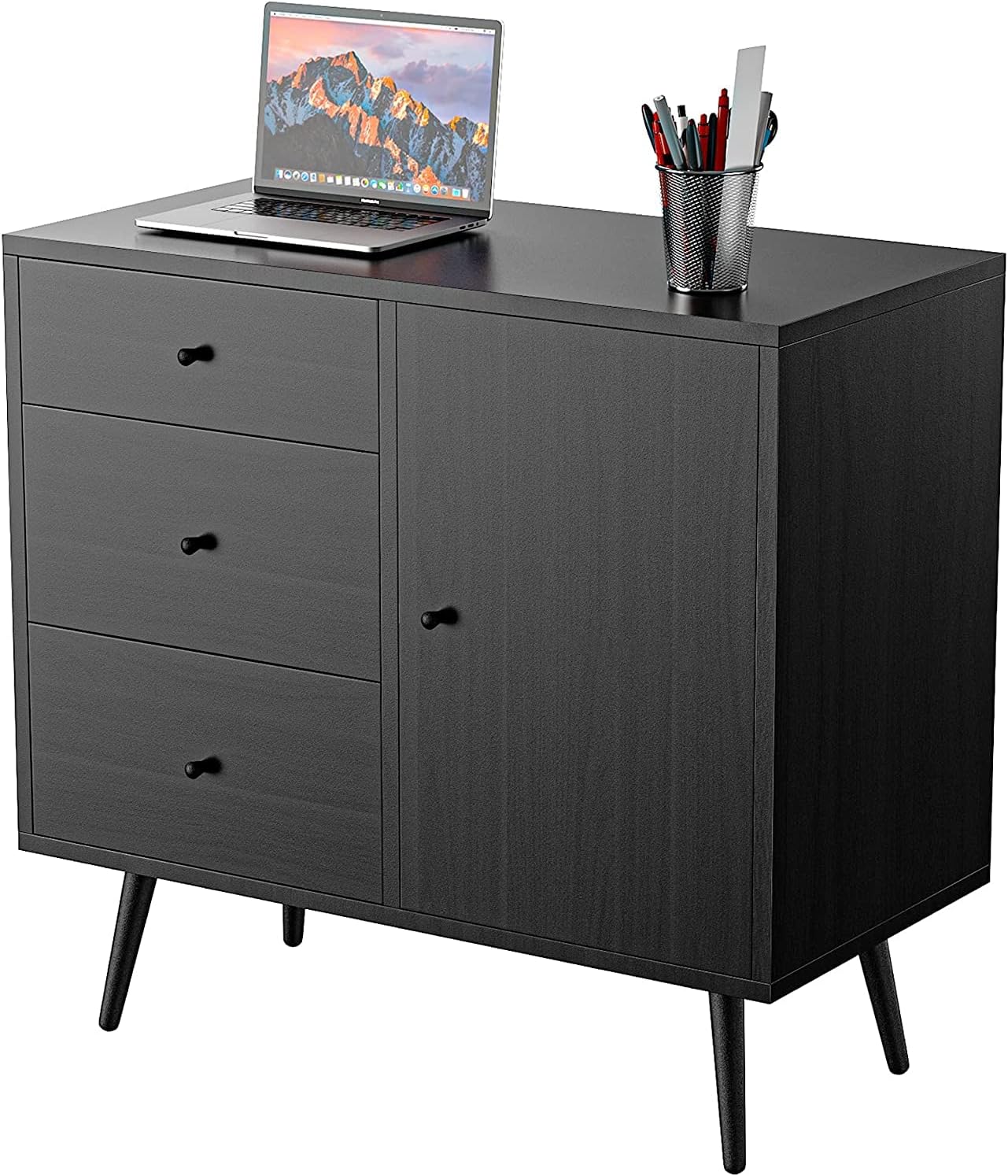 Cozy Castle Wood Sideboard Cabinet, Accent Buffet Storage Cabinet with 3 Drawers, Free Standing Cabinet for Living Room Bedroom, Cupboard Console Table for Home Kitchen Dining Room, 32 Inch, White